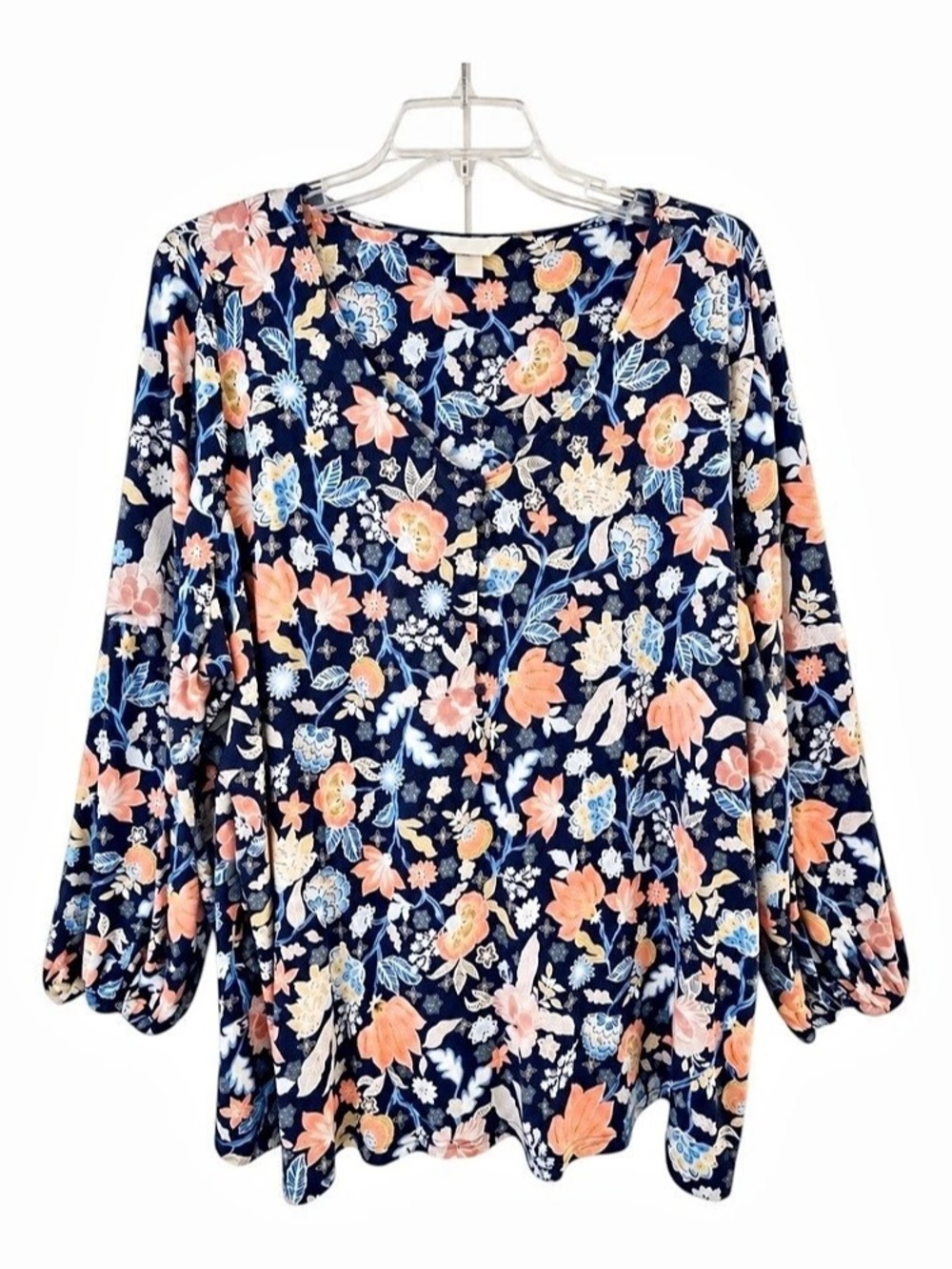 CJ Banks Floral Tunic Blue & Peach Size 3X